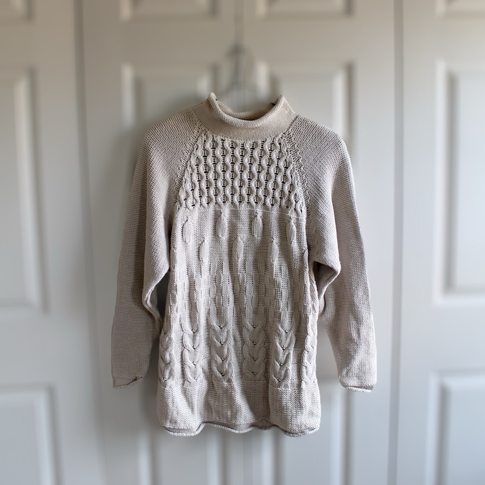 Vintage Cable Knit Turtleneck Sweater Large